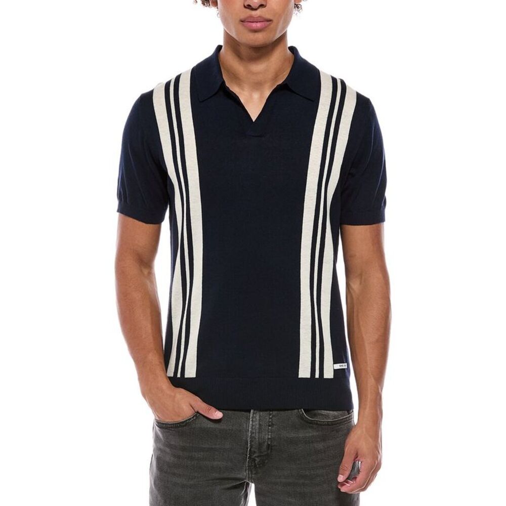 Gas Mens  Linen-Blend Polo Sweater, Blue